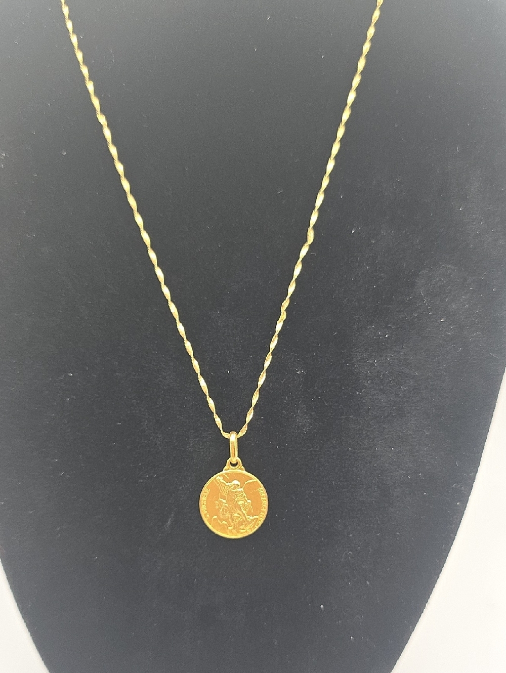14k Gold Coin St. Michael Pendant On 18k Chain Necklace